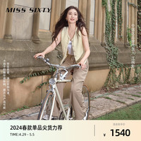 MISS SIXTY江疏影同款2024春季休闲裤女松紧高腰拼接直筒裤 卡其 M