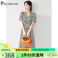 帕罗（PALUOPO）2024春夏连衣裙法式显瘦茶歇中长款泡泡袖小个子印花碎花裙子 花黑白 S(155/80A)