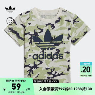 adidas 阿迪达斯 居家运动上衣短袖T恤男婴童阿迪达斯官方三叶草HE6924 酸绿/黑/白 86CM
