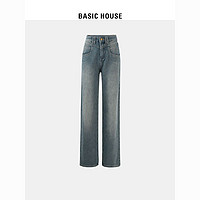 百亿补贴：BASICHOUSE 百家好 Basic House/百家好水洗直筒牛仔裤女2023秋冬新款显瘦高腰阔腿裤