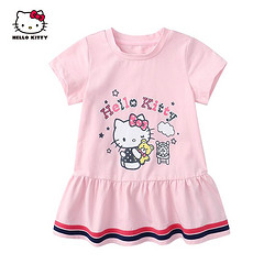 Hello Kitty 凯蒂猫 HelloKitty童装女童夏季连衣裙新款圆领可爱卡通短袖百褶裙