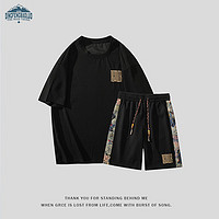 Dingfengbaoluo 顶峰保罗 休闲套装夏季短袖短裤薄款宽松透气运动男士套装TZ058黑色4XL