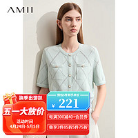 AMII2024夏极简圆领短袖30支双曲纱针织短款弹力开衫女款 净水蓝 XL