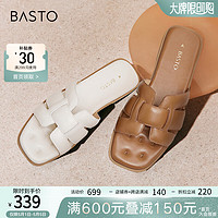 BASTO 百思图 2024夏季户外休闲一字拖平跟女拖鞋TY409BT4 棕色 38