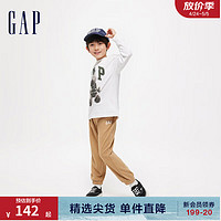 Gap 盖璞 男女童2024春季LOGO法式圈织软束口卫裤儿童装长裤890290 卡其色 120cm(XS)亚洲尺码