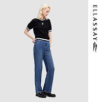 歌力思（ELLASSAY）2024春夏时尚高级质感撞色拼接短袖针织衫女EWD351M01900 经典黑 S