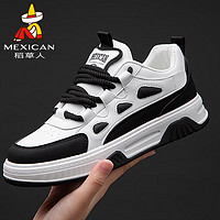 Mexican 稻草人 男鞋休闲鞋男小白鞋男士皮板鞋子男 147D1002 白黑色 41