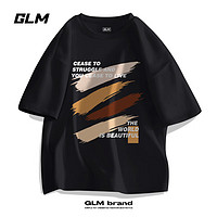 GLM 森马集团品牌夏季短袖t恤男创意油画涂鸦印花男生纯棉半截袖 XL 黑/棕色笔刷