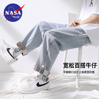 NASA BASE官方潮牌联名牛仔裤男女款夏季薄款宽松直筒青少年大码休闲裤子男 617-浅蓝色   2XL（建议155-170斤）