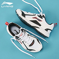 LI-NING 李宁 跑步鞋男鞋新款网面透气软底轻便休闲鞋减震耐磨运动鞋子老爹鞋 标准白/标准黑（网面） 软底舒适 43