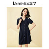 Iammix27 短袖连衣裙女夏季撞色拼接海军领收腰显瘦复古百搭A字裙