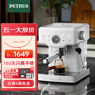 PETRUS 柏翠 咖啡机意式全半自动家用蒸汽打奶泡海盐白PE3690S