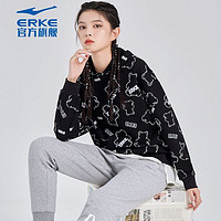 ERKE 鸿星尔克 电池熊猫丨鸿星尔克秋季女士休闲上衣满印宽松连帽卫衣女时尚