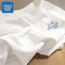 JEANSWEST 真维斯 白色纯棉短袖t恤女2024新款夏季学生韩版宽松半袖体恤上衣