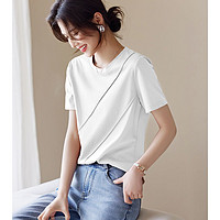 百亿补贴：XWI 2024夏新款舒适时尚百搭休闲结构设计感圆领女式短袖T恤