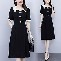 百亿补贴：尤里卡 大码气质优雅感女装2024夏季新款韩版修身减龄显瘦气质黑色连衣裙