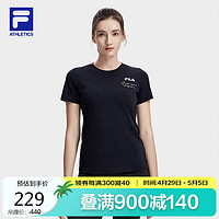 FILA 斐乐 拿铁女孩斐乐女子短袖T恤冰丝小蛮腰运动上衣 深黑-BK 160/80A/S