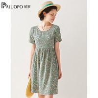 帕罗 中长款圆领碎花夏季文艺田园休闲透气素订裙