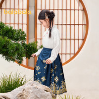 巴拉巴拉女童套装儿童长袖衣服秋季2024时尚国风马面裙两件套208324104002 白蓝色调00318 120cm