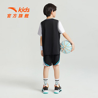 安踏儿童套装男童篮球比赛套2024夏季速干透气短T短裤运动两件套 梦幻黑-3 160
