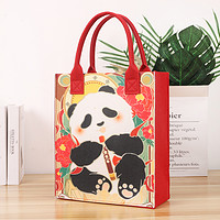 海澳德 简约花花卡通印花毛毡包网红熊猫时尚便携手提包包百搭加厚手拎袋