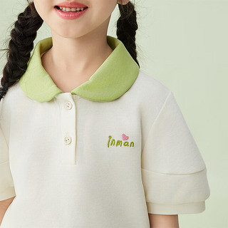 茵曼童装女童休闲套装polo领2024夏季儿童字母刺绣短袖半裙两件套 白色 110cm