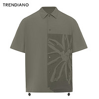 TRENDIANO镂空花卉短袖衬衫2024年夏季军绿色外搭美式上衣男 军绿 M