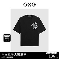 GXG 男装  2024年夏季男式短袖字母个性印花圆领简约短袖t恤男 黑色 190/XXXL