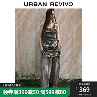 URBAN REVIVO UR2024夏季女潮流街头复古猫须水洗阔腿牛仔长裤UWV840076 浅灰 30