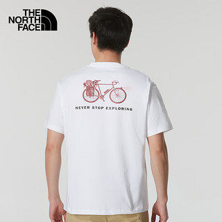 北面 T恤男女款夏季新款户外运动服透气舒适柔软棉质圆领上衣短袖 白色/自行车logo XL