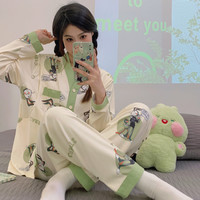 婧麒(JOYNCLEON)月子服春夏产后喂奶家居服休闲开衫睡衣套装 兔八哥Jyz112018 XL码