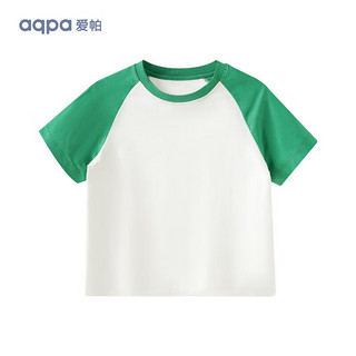 aqpa 儿童撞色短袖T恤夏季男童女童条纹上衣 草绿色 90cm