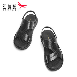 红蜻蜓2024夏季传统沙滩鞋时尚中老年休闲凉拖鞋男 WTT24103黑色41