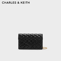 CHARLES & KEITH CHARLES&KEITH菱格链条单肩斜挎小方信封包包女包生日礼物送女友CK2-70701358 Jet Black黑色 XS