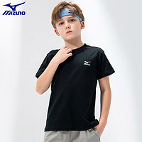 美津浓（MIZUNO）儿童短袖T恤2024夏季男童装中大童纯棉运动上衣t 黑色 165cm