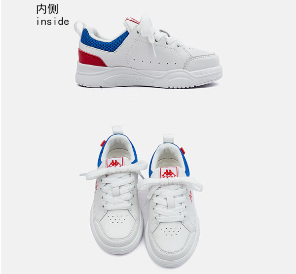 kappa kids卡帕童鞋儿童板鞋春季中大童小白鞋轻便男女童运动鞋 白/蓝