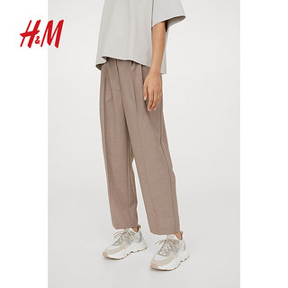 H&M 女士裤子春季新款休闲舒适柔软米色高腰直筒长裤0909721 米色 155/64