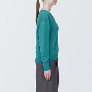 无印良品（MUJI） 女式 防紫外线麻混V领毛衣 长袖 针织衫 女款 防晒衣 BA1OHA4S 深绿色 XL 165/92A