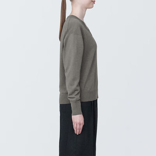 無印良品 MUJI（無印良品 ） 女式 防紫外线麻混V领毛衣 长袖 针织衫 女款 防晒衣 BA1OHA4S 深咖啡棕色 L 165/88A