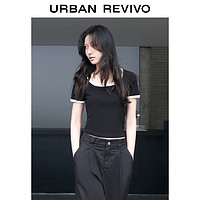 URBAN REVIVO 女士甜辣撞色短款修身短袖T恤衫 UWG440078 正黑 S