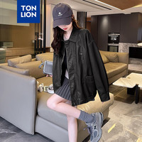 唐狮 TONLION2024春装女翻领仿PU外套WP 黑色 M