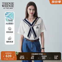 Teenie Weenie小熊2024年夏季海军领短袖衬衫宽松韩版白色衬衣 白色 160/S
