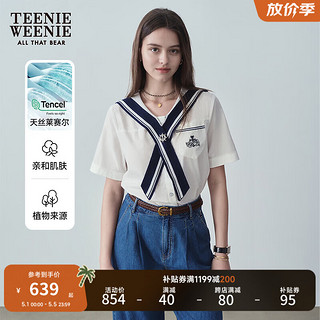 Teenie Weenie小熊2024年夏季海军领短袖衬衫宽松韩版白色衬衣 白色 160/S