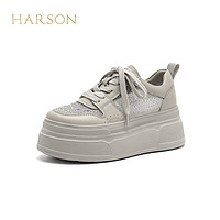 哈森板鞋女2024夏季水钻休闲鞋女舒适透气网面鞋女HWC240170 灰色 37