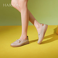 哈森2024春季休闲小白鞋女透气舒适单鞋护士鞋HC246107 杏色 34