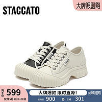 STACCATO 思加图 休闲板鞋饼干鞋美式复古厚底小白鞋女H7288CM3 方糖黑 35