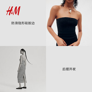 H&M女装连衣裙2024夏季直筒罗纹棉质修身中长抹胸裙1216622 黑色 165/96