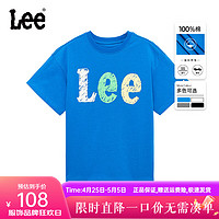 Lee儿童短袖T恤2024春夏圆领前胸印花套头舒适宽松棉质上衣童装 蓝色 130cm