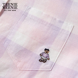 Teenie Weenie小熊女装2024春季亚麻棉长袖格纹衬衫小清新衬衣 浅粉色 175/XL