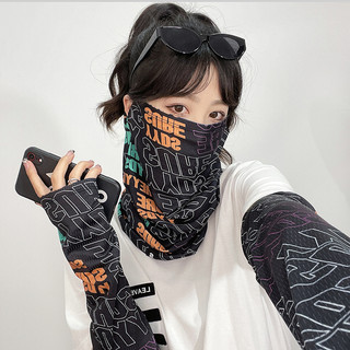 夏天骑行防晒面罩女字母拼色冰丝围脖遮脸男款高颜值防晒冰袖脸罩